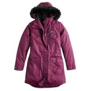 Columbia Purple Black Faux Fur Hooded Anorak Parka Winter Jacket Size Small